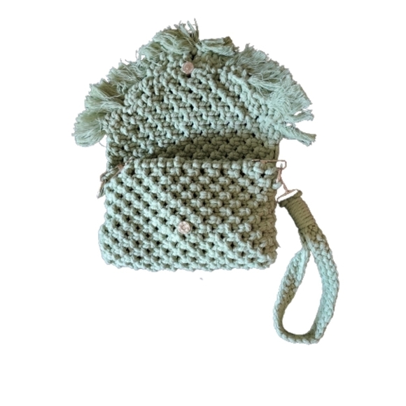 Hand-made macrame clutch & crossbody handbags color green - Picture 2 of 4
